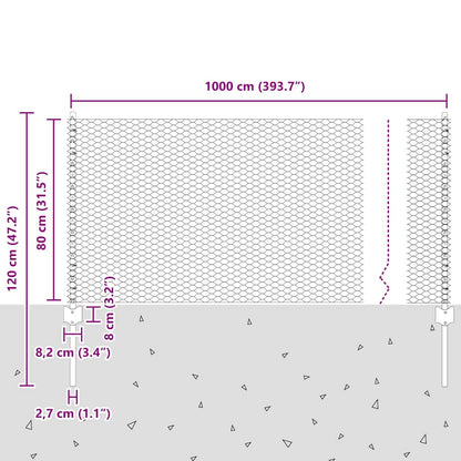 Zaun mit Pfosten Silber 0.8 x 10 m Stahl