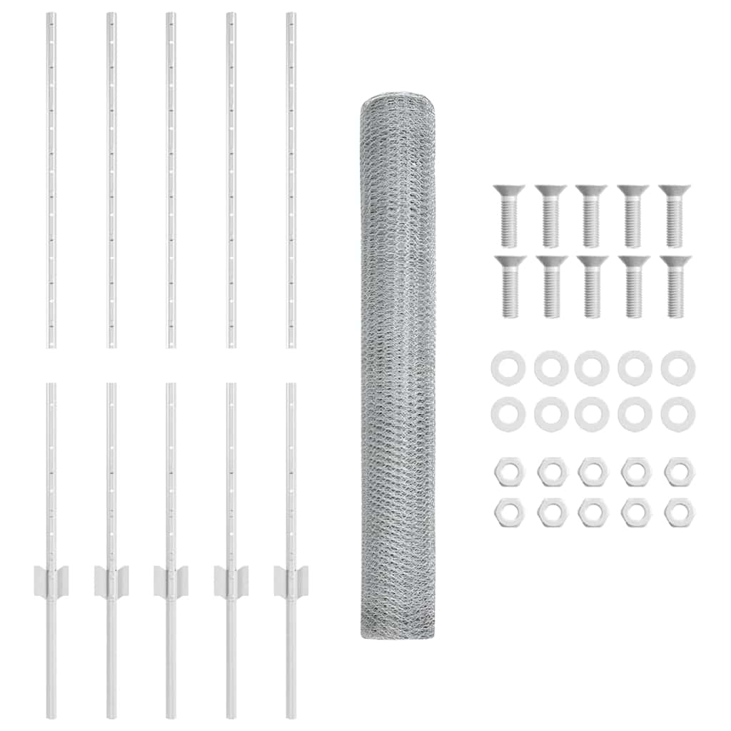 Zaun mit Pfosten Silber 1 x 10 m Stahl