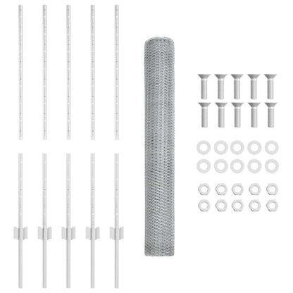 Zaun mit Pfosten Silber 1 x 10 m Stahl