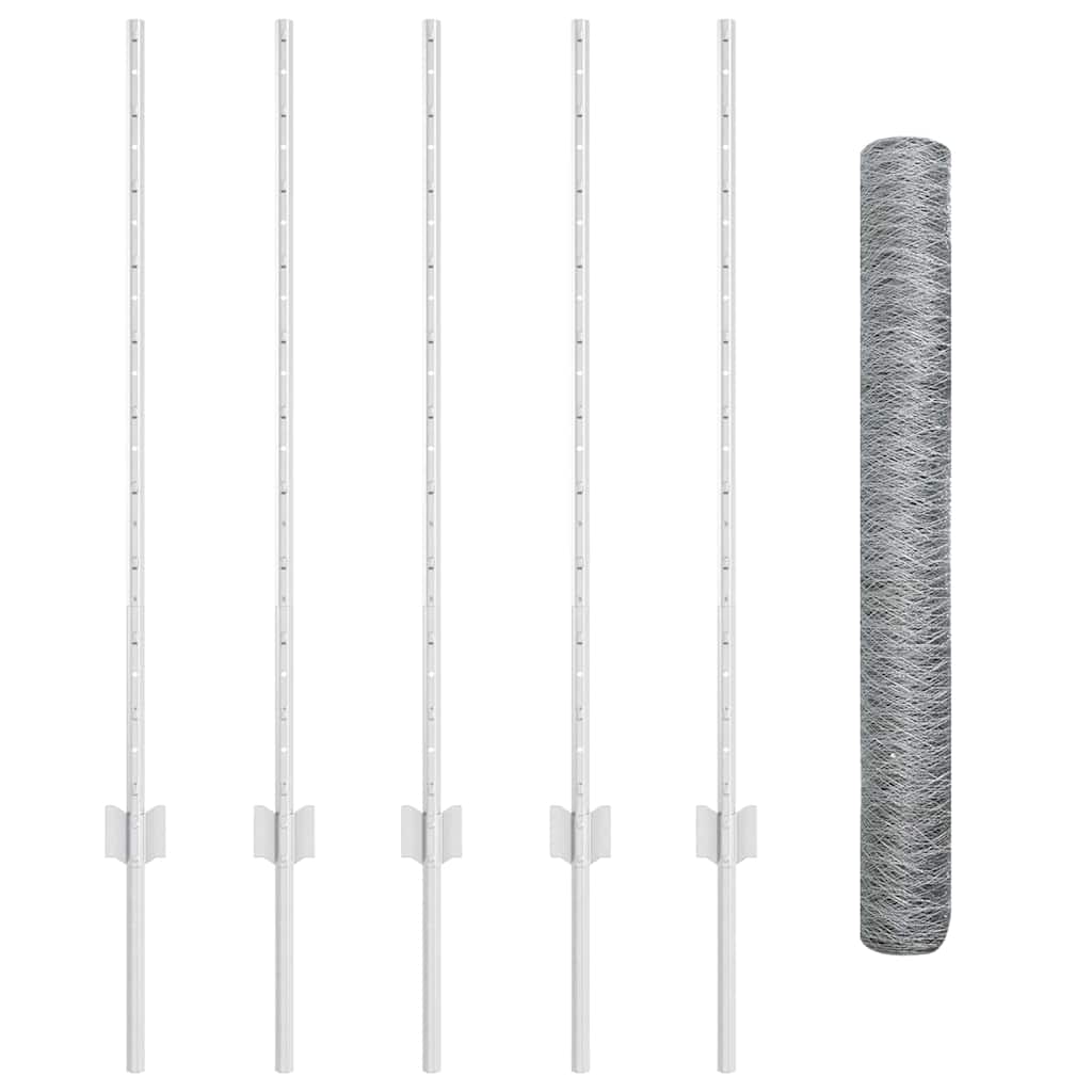 Zaun mit Pfosten Silber 1 x 10 m Stahl
