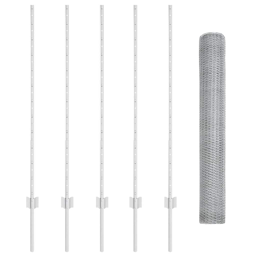 Zaun mit Pfosten Silber 1.2 x 10 m Stahl