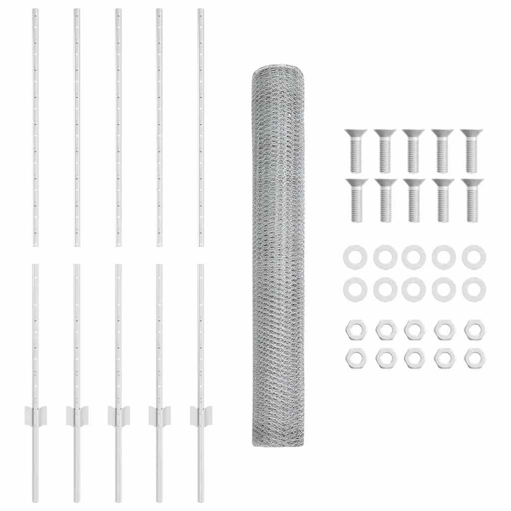 Zaun mit Pfosten Silber 1.2 x 10 m Stahl
