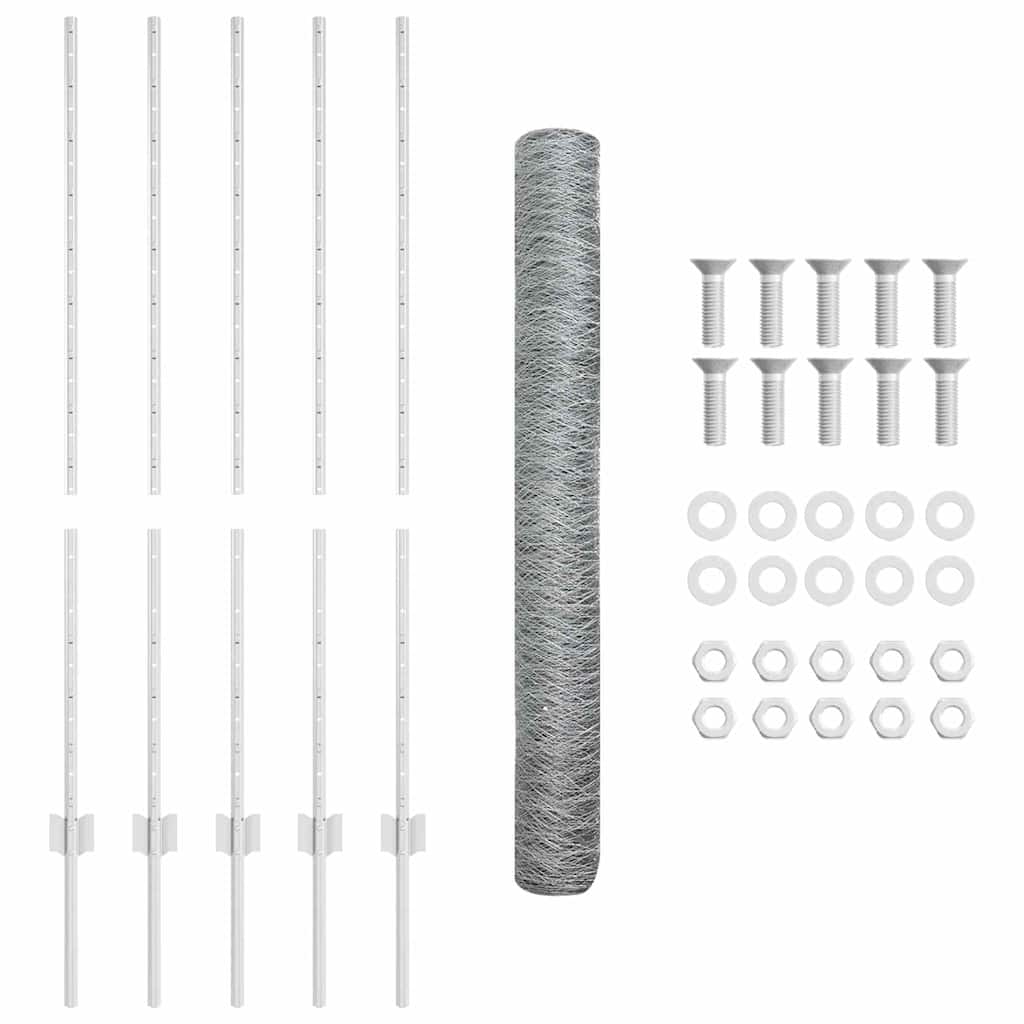 Zaun mit Pfosten Silber 1.2 x 10 m Stahl