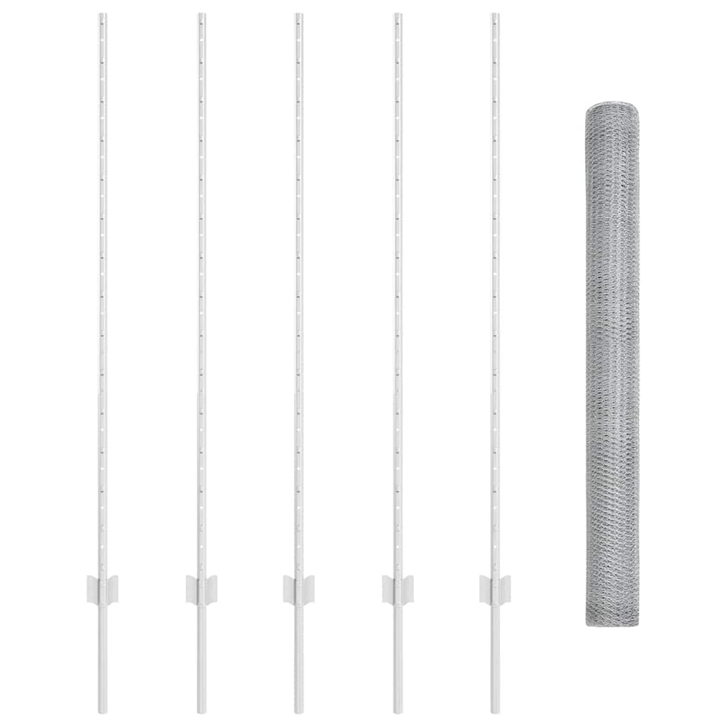 Zaun mit Pfosten Silber 1.4 x 10 m Stahl