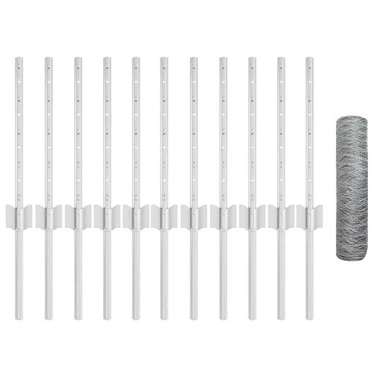 Zaun mit Pfosten Silber 0,4 x 25 m Stahl