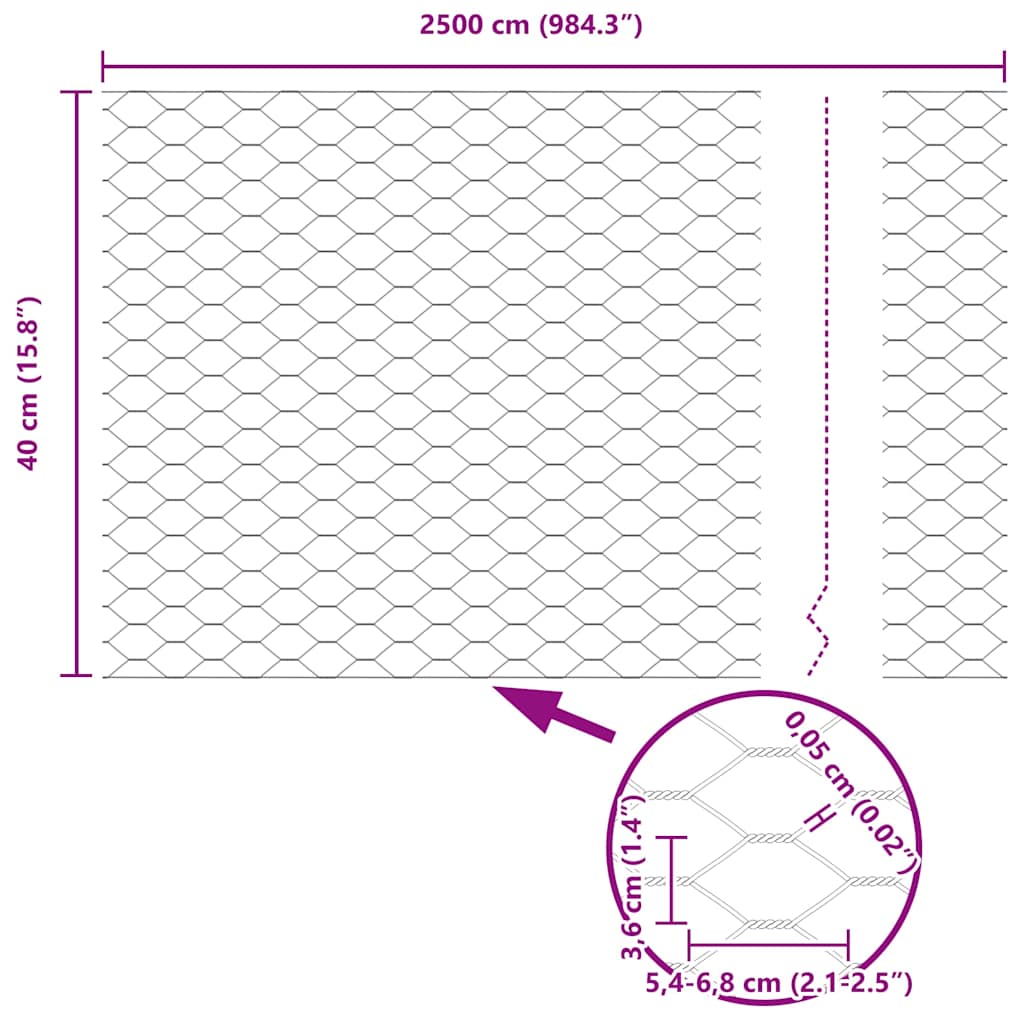 Zaun mit Pfosten Silber 0,4 x 25 m Stahl