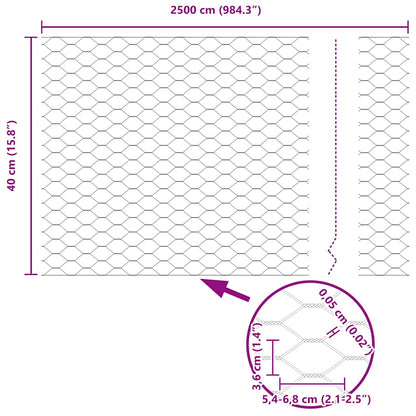 Zaun mit Pfosten Silber 0,4 x 25 m Stahl
