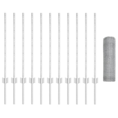 Zaun mit Pfosten Silber 0.8 x 25 m Stahl