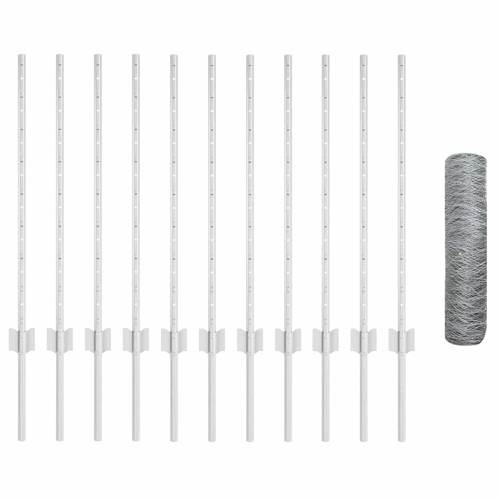 Zaun mit Pfosten Silber 0.8 x 25 m Stahl