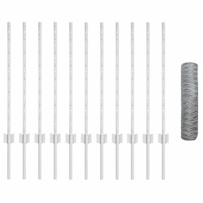 Zaun mit Pfosten Silber 0.8 x 25 m Stahl