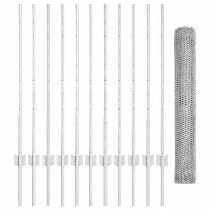 Zaun mit Pfosten Silber 1 x 25 m Stahl