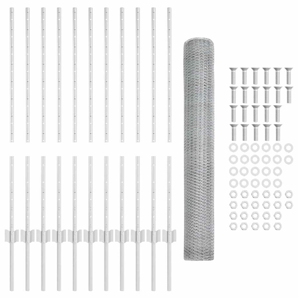 Zaun mit Pfosten Silber 1 x 25 m Stahl
