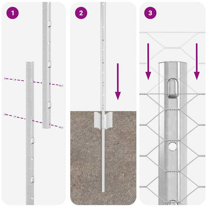 Zaun mit Pfosten Silber 1 x 25 m Stahl
