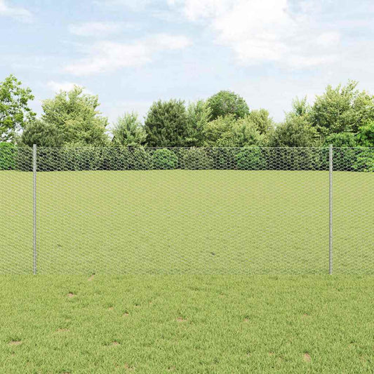Zaun mit Pfosten Silber 1 x 25 m Stahl