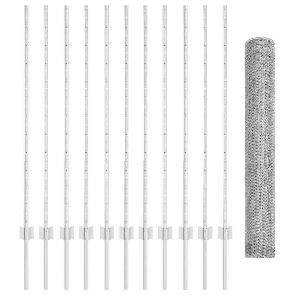 Zaun mit Pfosten Silber 1.2 x 25 m Stahl