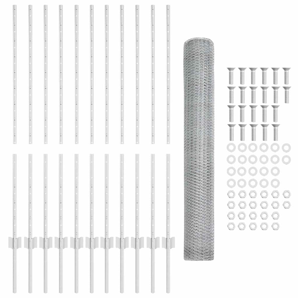Zaun mit Pfosten Silber 1.2 x 25 m Stahl