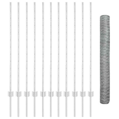 Zaun mit Pfosten Silber 1.2 x 25 m Stahl