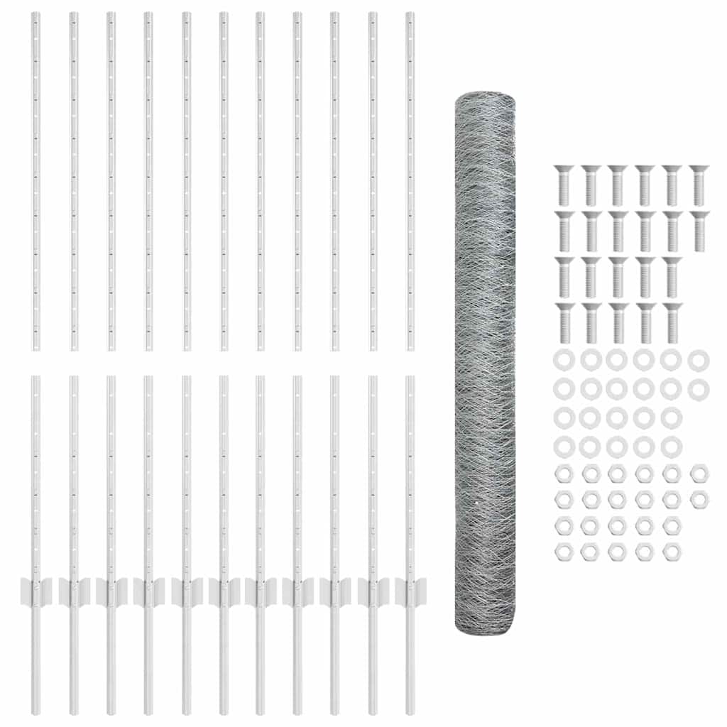 Zaun mit Pfosten Silber 1.2 x 25 m Stahl