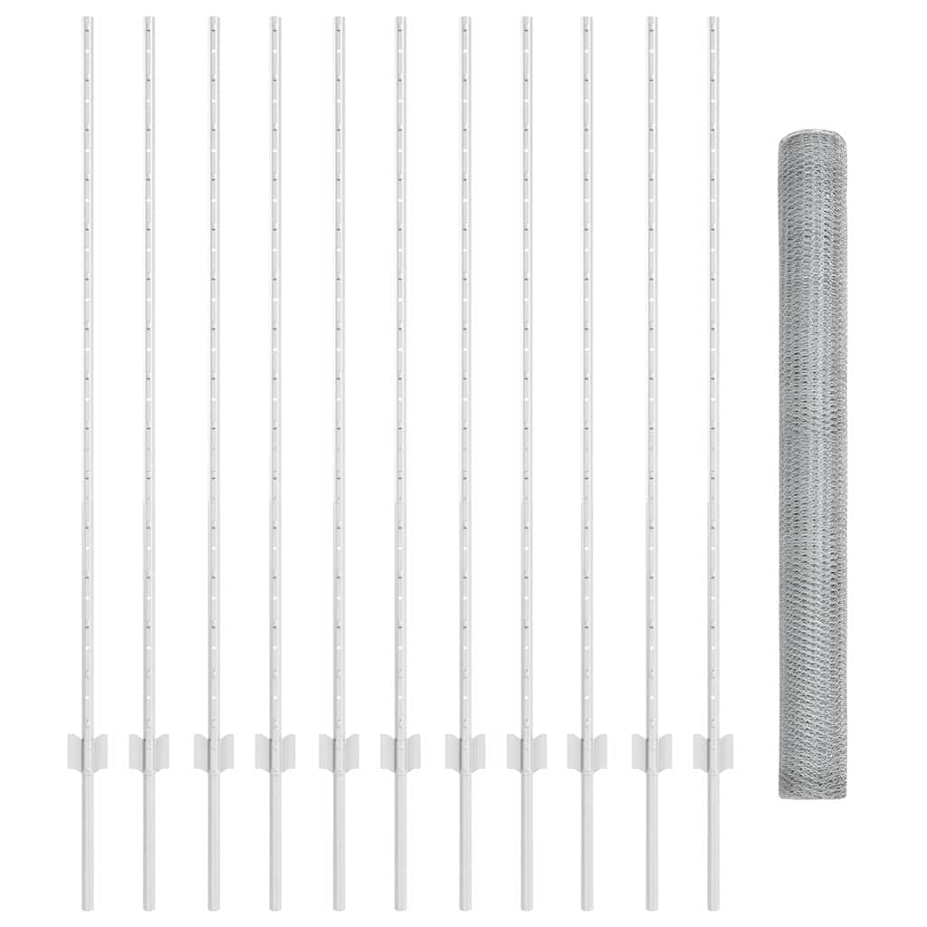 Zaun mit Pfosten Silber 1.4 x 25 m Stahl