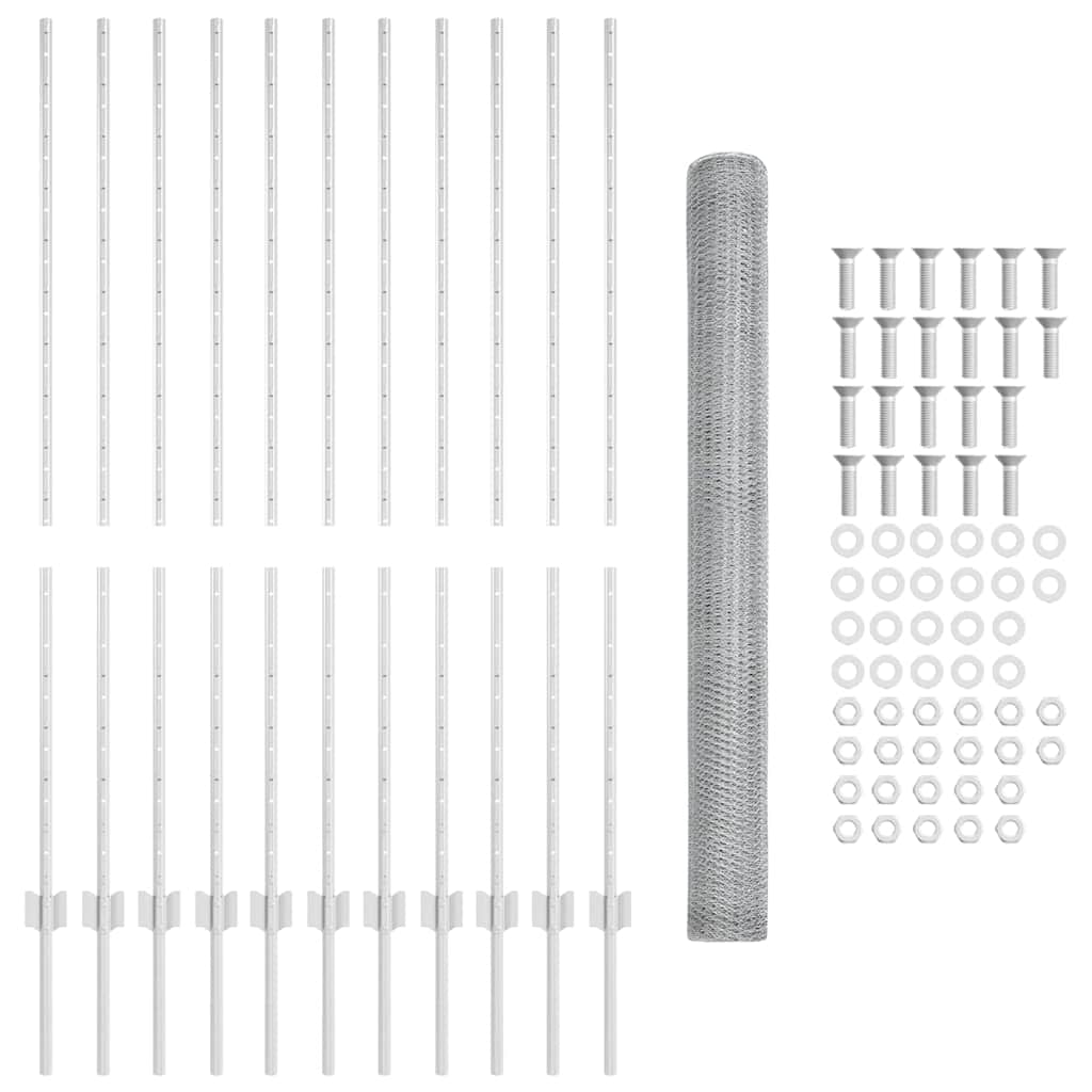 Zaun mit Pfosten Silber 1.4 x 25 m Stahl