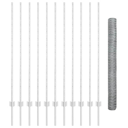 Zaun mit Pfosten Silber 1.4 x 25 m Stahl