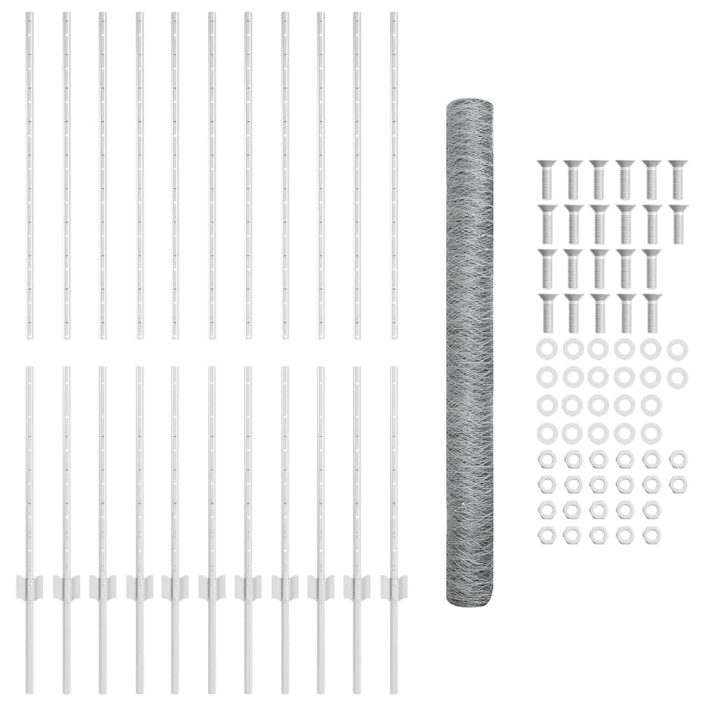 Zaun mit Pfosten Silber 1.4 x 25 m Stahl