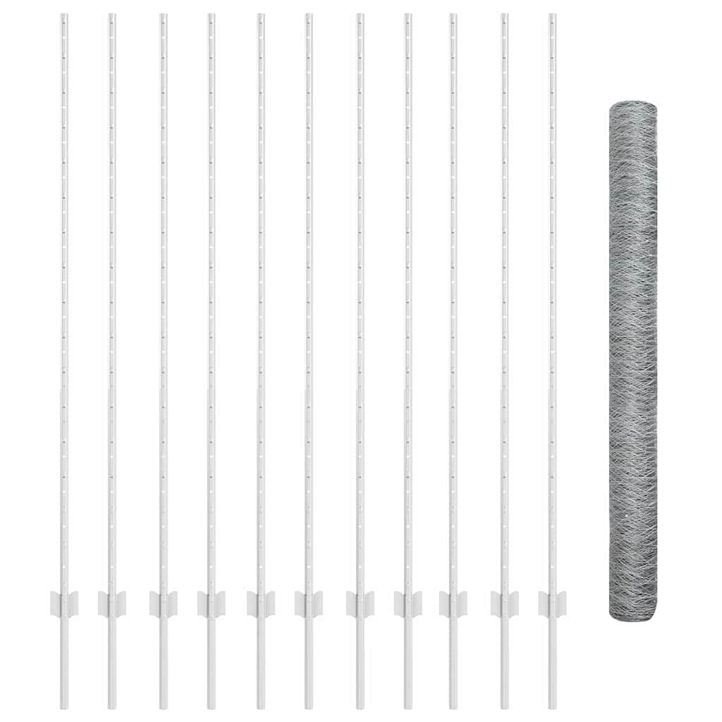 Zaun mit Pfosten Silber 1.5 x 25 m Stahl