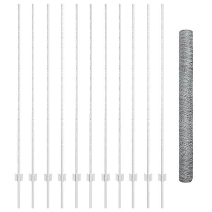 Zaun mit Pfosten Silber 1.5 x 25 m Stahl