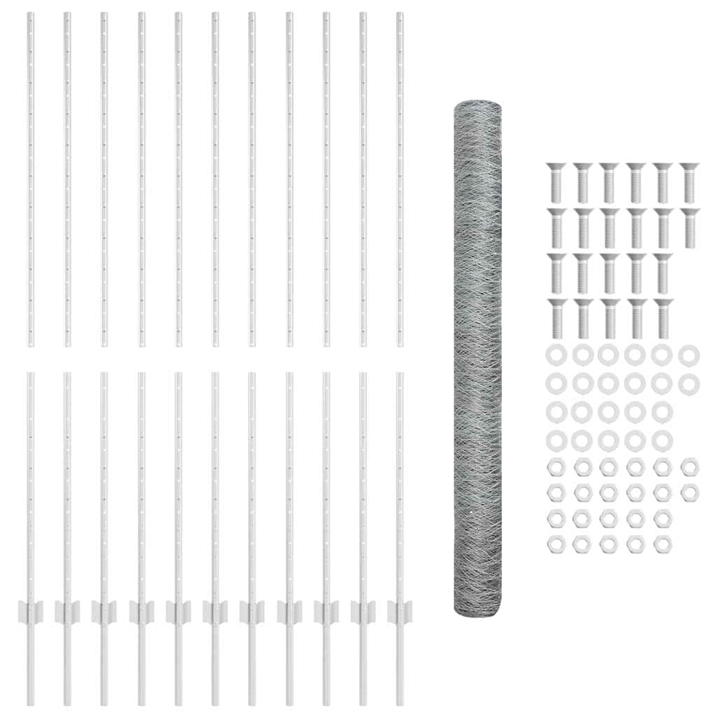 Zaun mit Pfosten Silber 1.5 x 25 m Stahl
