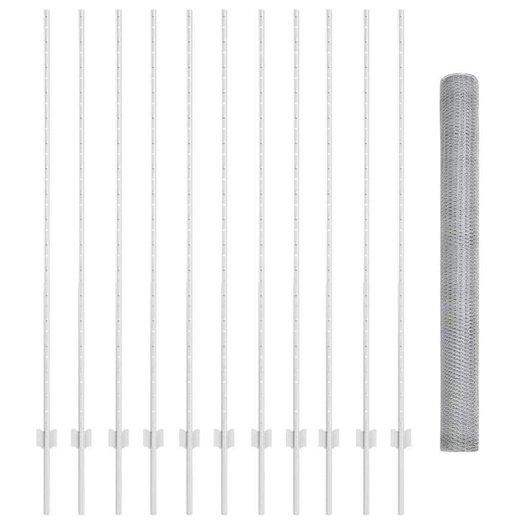 Zaun mit Pfosten Silber 1.6 x 25 m Stahl