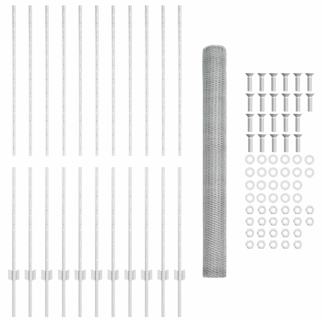 Zaun mit Pfosten Silber 1.6 x 25 m Stahl