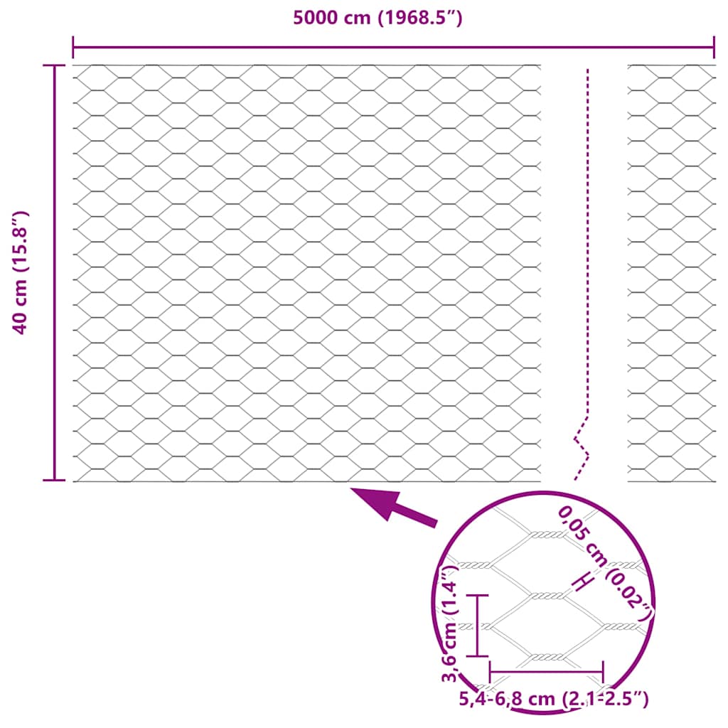 Zaun mit Pfosten Silber 0.4 x 50 m Stahl