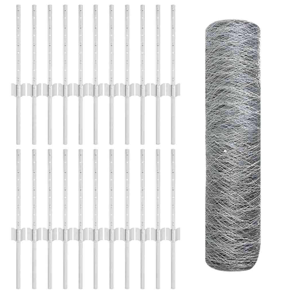 Zaun mit Pfosten Silber 0.4 x 50 m Stahl