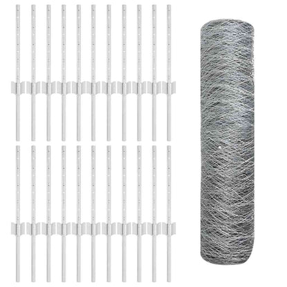 Zaun mit Pfosten Silber 0.4 x 50 m Stahl
