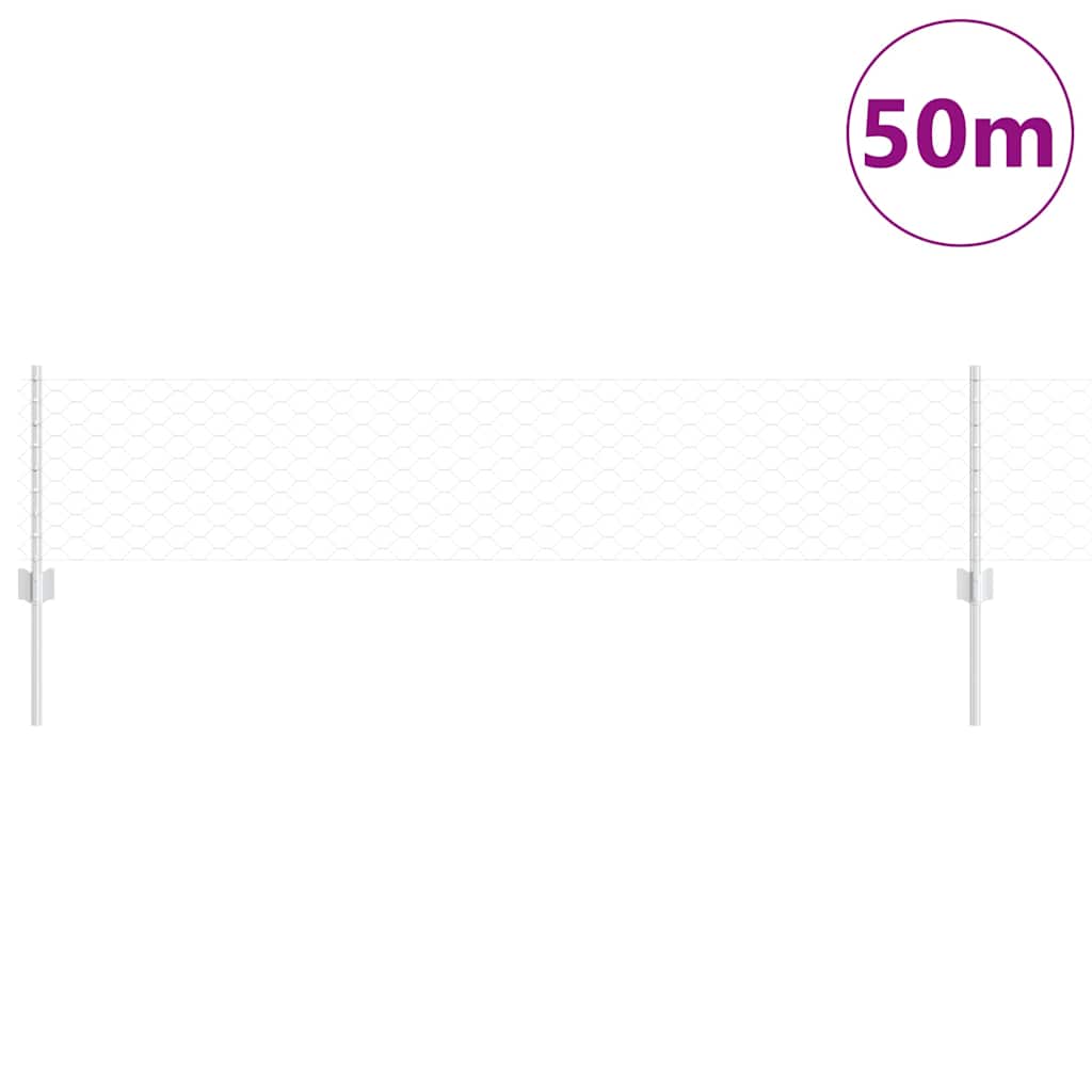 Zaun mit Pfosten Silber 0.4 x 50 m Stahl