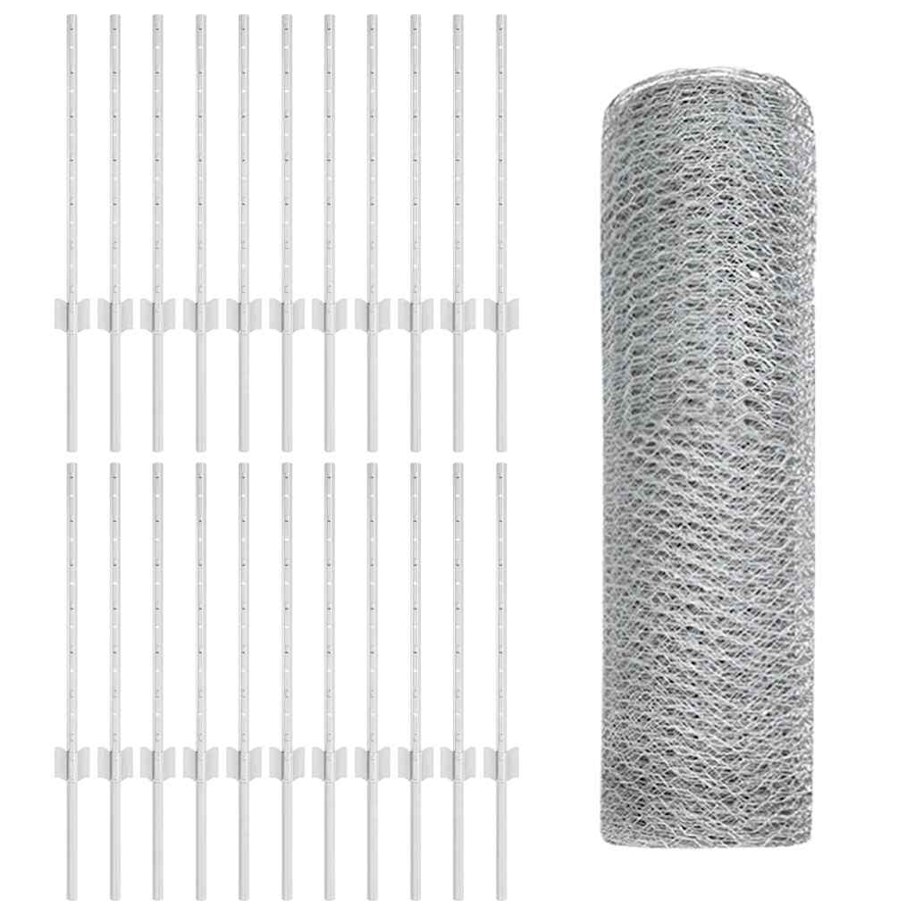 Zaun mit Pfosten Silber 0.6 x 50 m Stahl