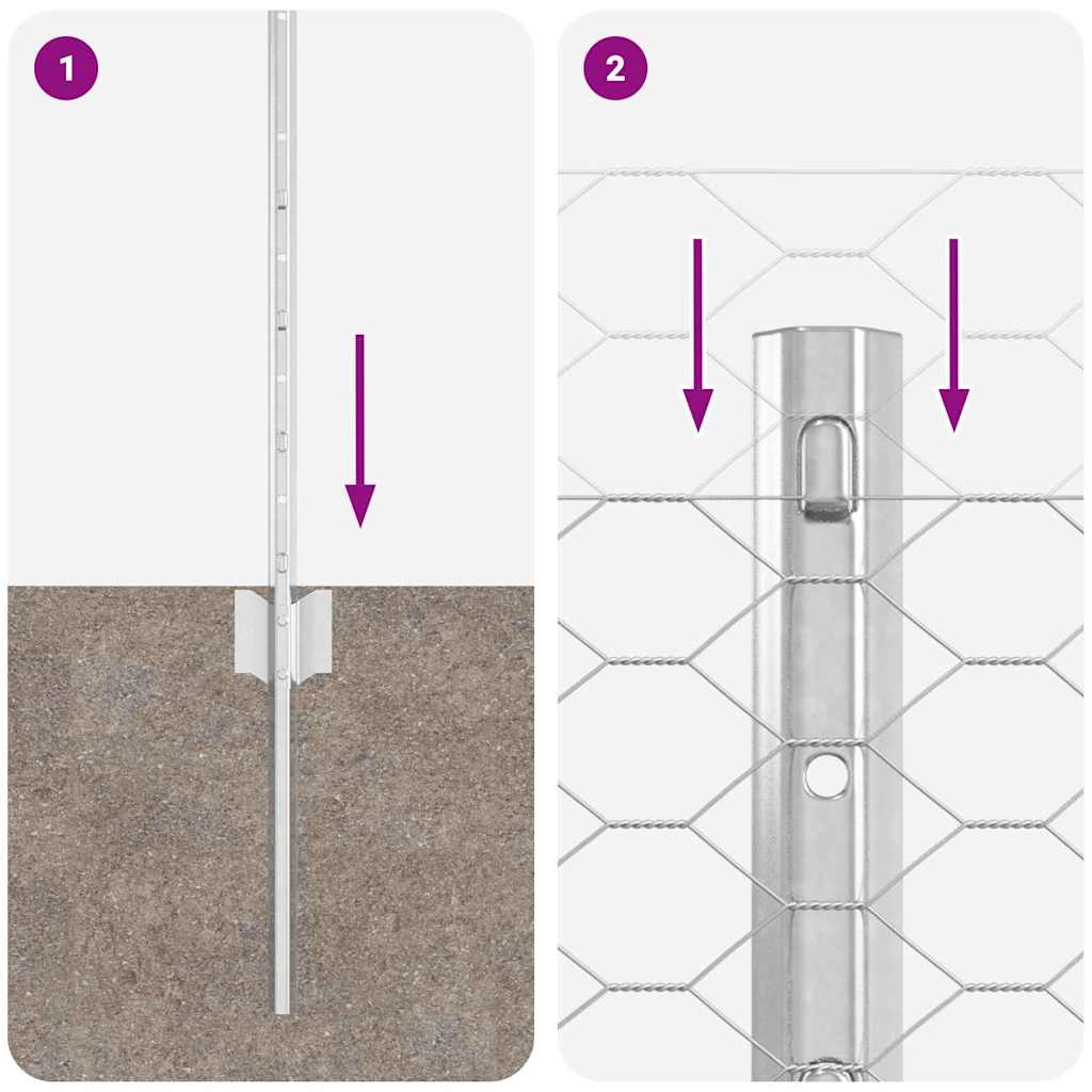 Zaun mit Pfosten Silber 0.6 x 50 m Stahl
