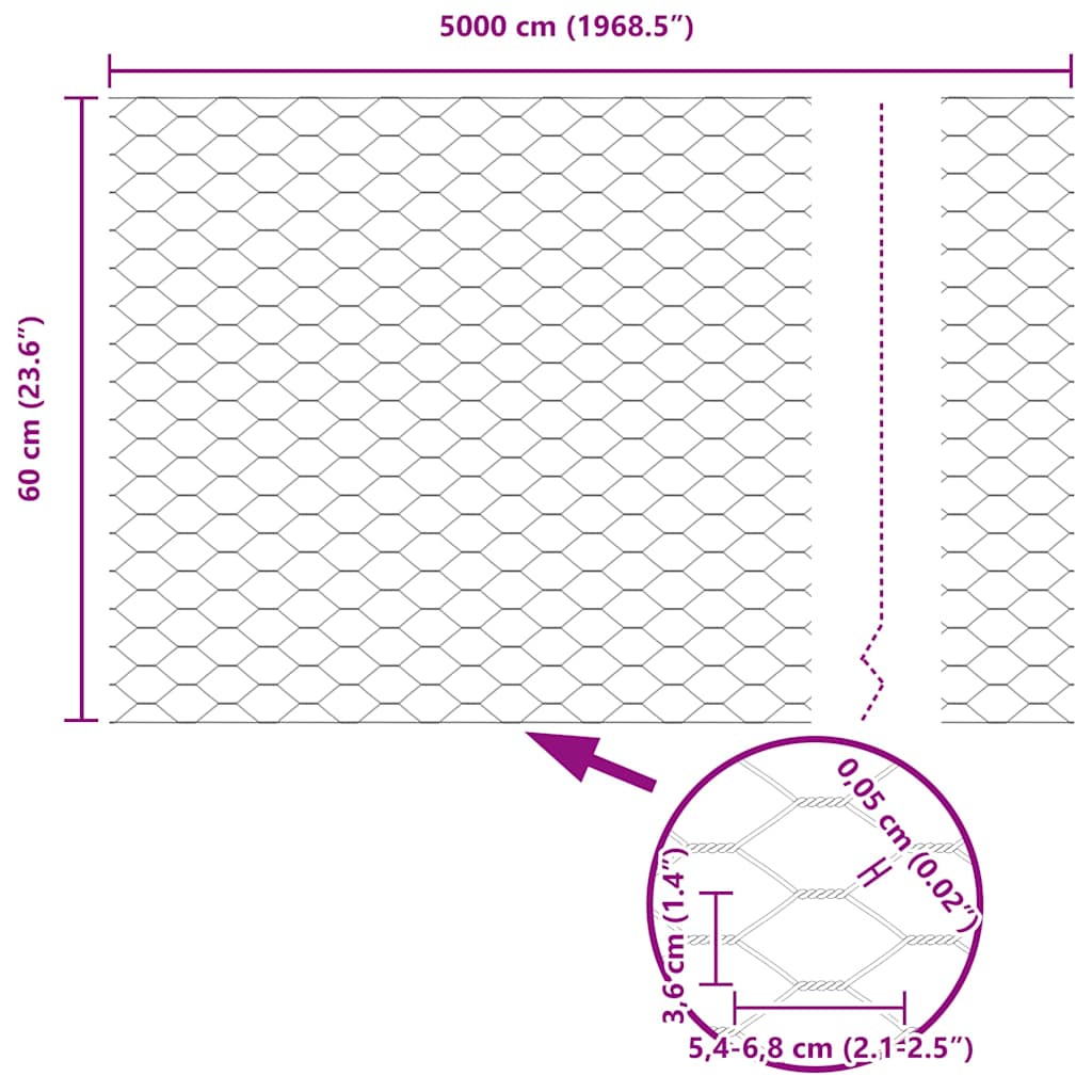 Zaun mit Pfosten Silber 0.6 x 50 m Stahl