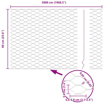 Zaun mit Pfosten Silber 0.6 x 50 m Stahl