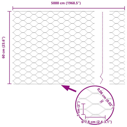 Zaun mit Pfosten Silber 0.6 x 50 m Stahl