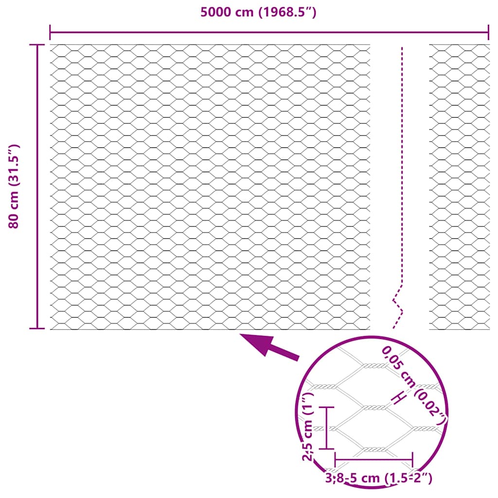 Zaun mit Pfosten Silber 0,8 x 50 m Stahl