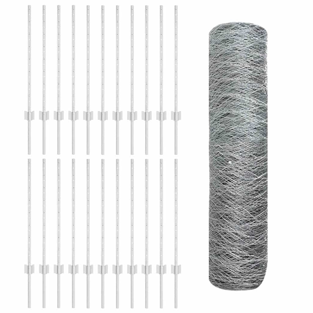 Zaun mit Pfosten Silber 0,8 x 50 m Stahl