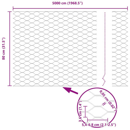 Zaun mit Pfosten Silber 0,8 x 50 m Stahl