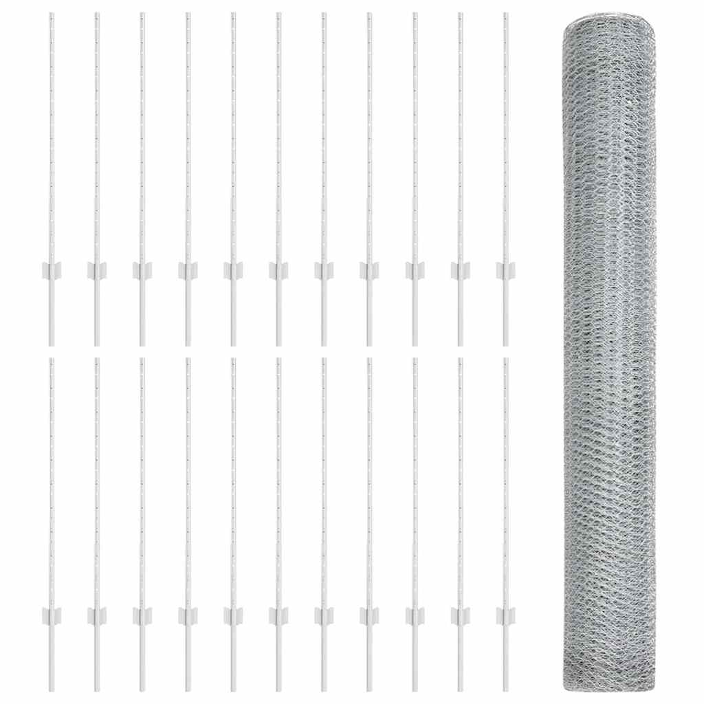 Zaun mit Pfosten Silber 1 x 50 m Stahl