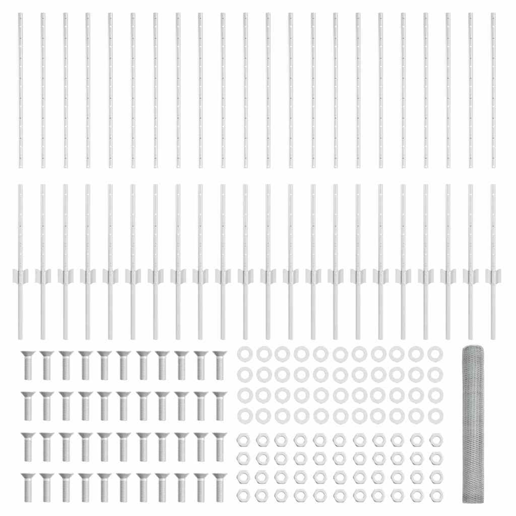 Zaun mit Pfosten Silber 1 x 50 m Stahl