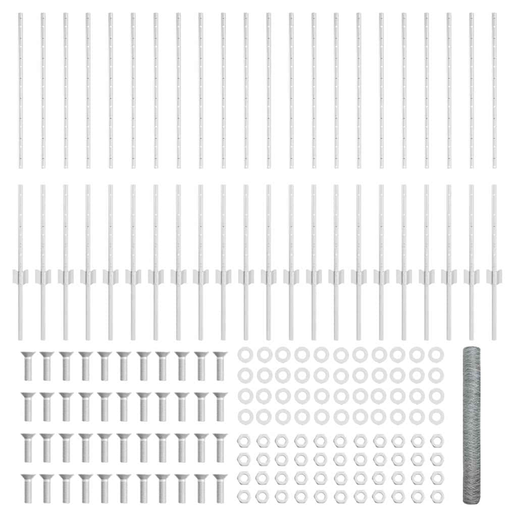 Zaun mit Pfosten Silber 1 x 50 m Stahl