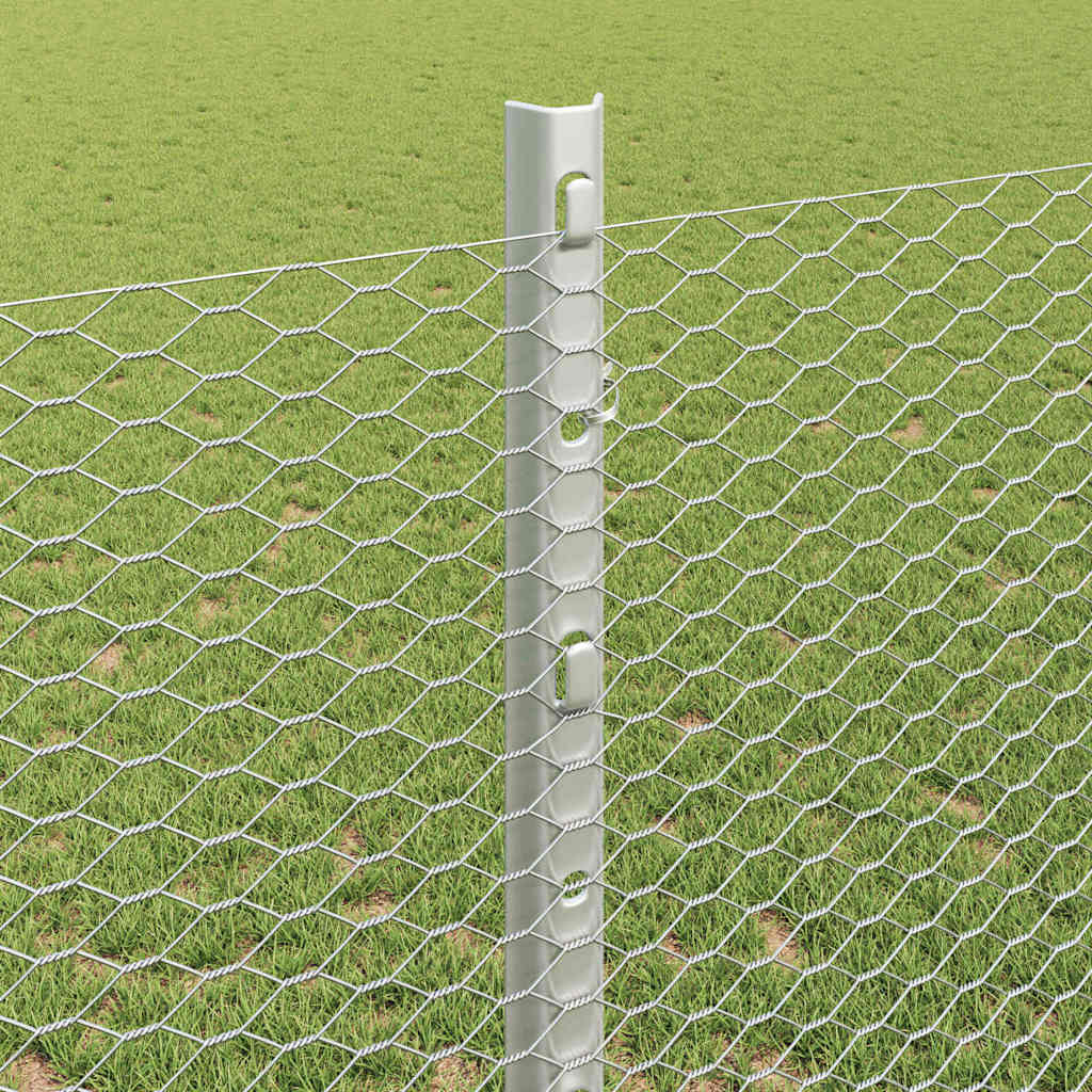 Zaun mit Pfosten Silber 1,2 x 50 m Stahl