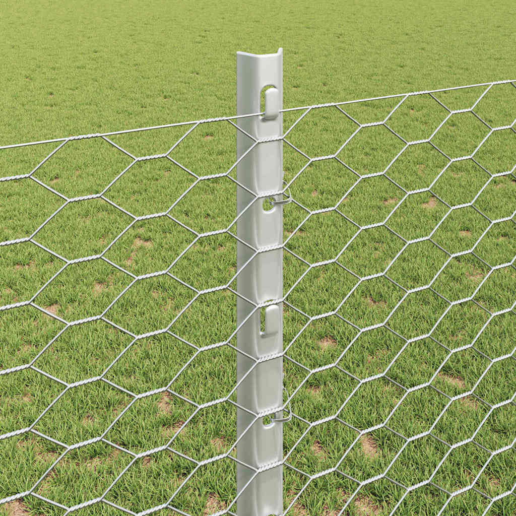 Zaun mit Pfosten Silber 1,2 x 50 m Stahl