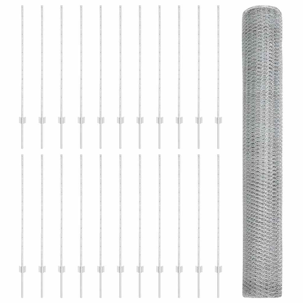 Zaun mit Pfosten Silber 1.2 x 50 m Stahl