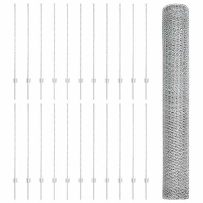 Zaun mit Pfosten Silber 1.2 x 50 m Stahl